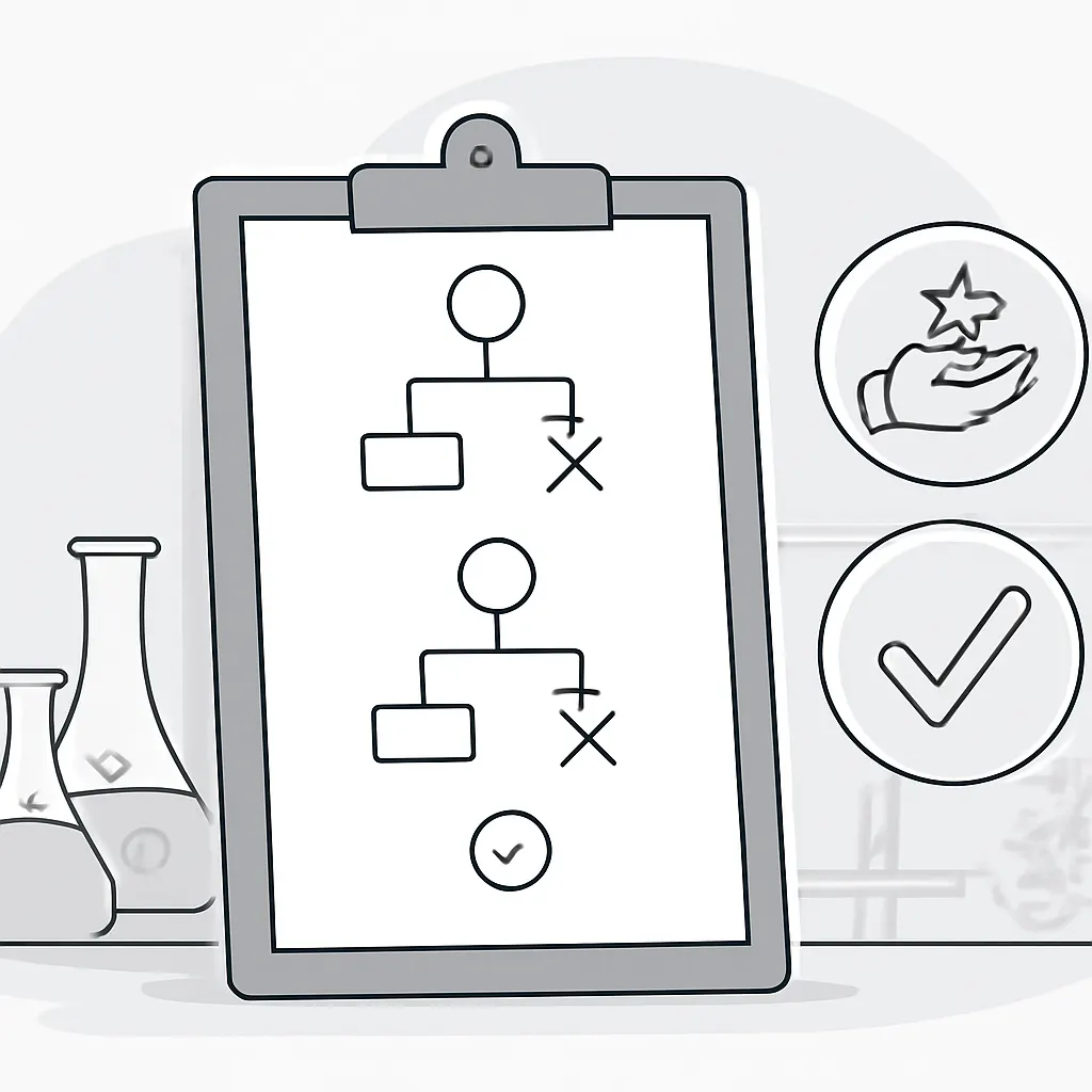 Illustration/Foto einer Zeichenfläche mit mehreren Testläufen, daneben ein Symbol für „reward“ und „verifikation“ (visue