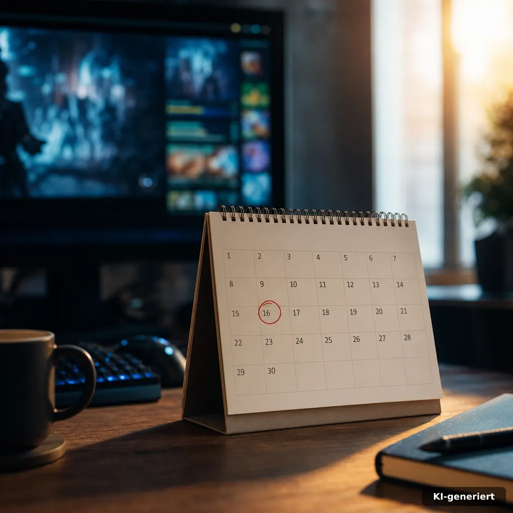 Hell Let Loose Vietnam: Steam-Open-Beta & Release-Check 2 editorial photo of a desk calendar with a circled mid-June date slot, blurred gaming UI panels in the background, cool b