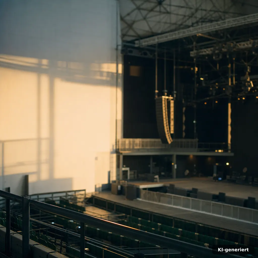 Konzert der Jeki-orchester Neuss 2026: Termine & Infos 3 documentary photo of a modern concert venue interior, soft golden-hour lighting, empty seats and stage area, subtle gree