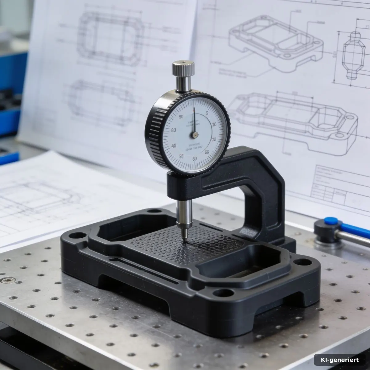 Härteprüfung an einem geformten Elastomerbauteil auf einem Messtisch
