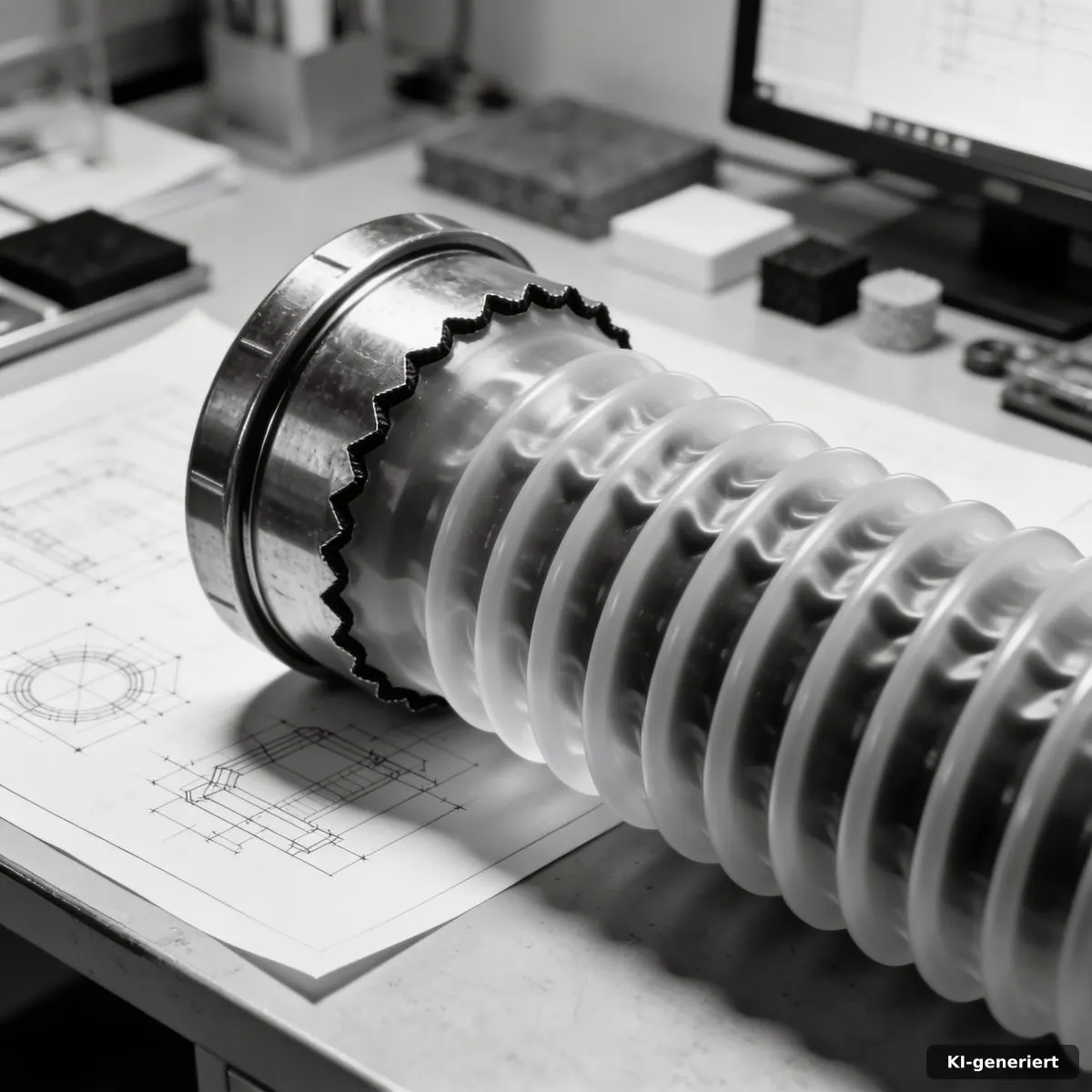 Silikonmanschette auf einer technischen Verbindung mit sichtbaren Falten und präziser Geometrie